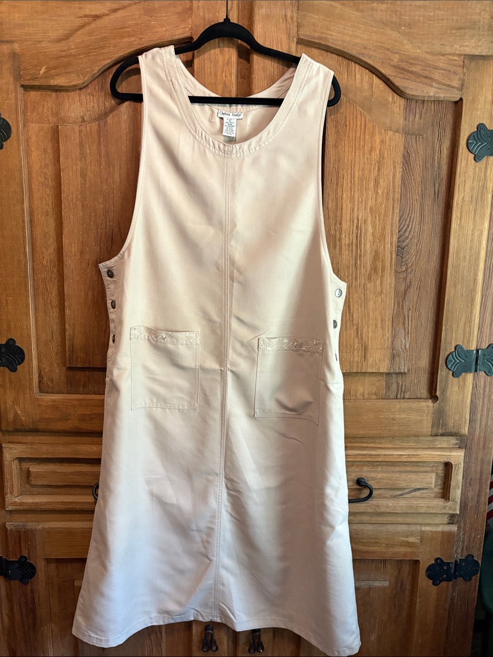 Chelsea Studio Cream Sleeveless Pinafore Maxi Dress with Patch Pockets